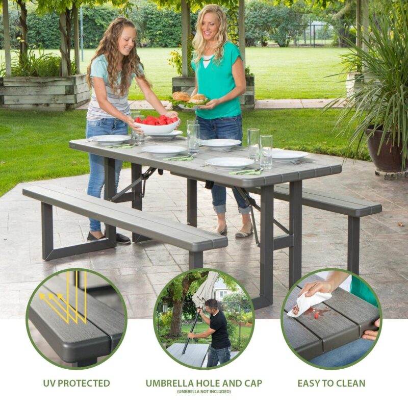 Lifetime 6-Foot Craftsman Outdoor Polyethylene Folding Picnic Table - Image 4