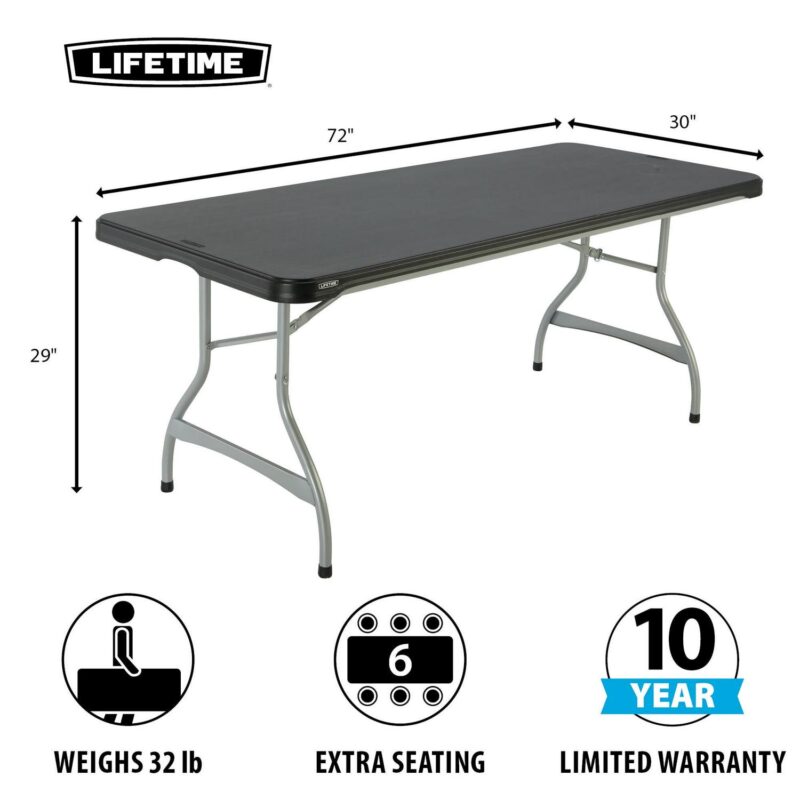 Lifetime 6 Foot Rectangle Folding Table, Indoor/Outdoor Commercial Grade, Black (280350) - Image 2