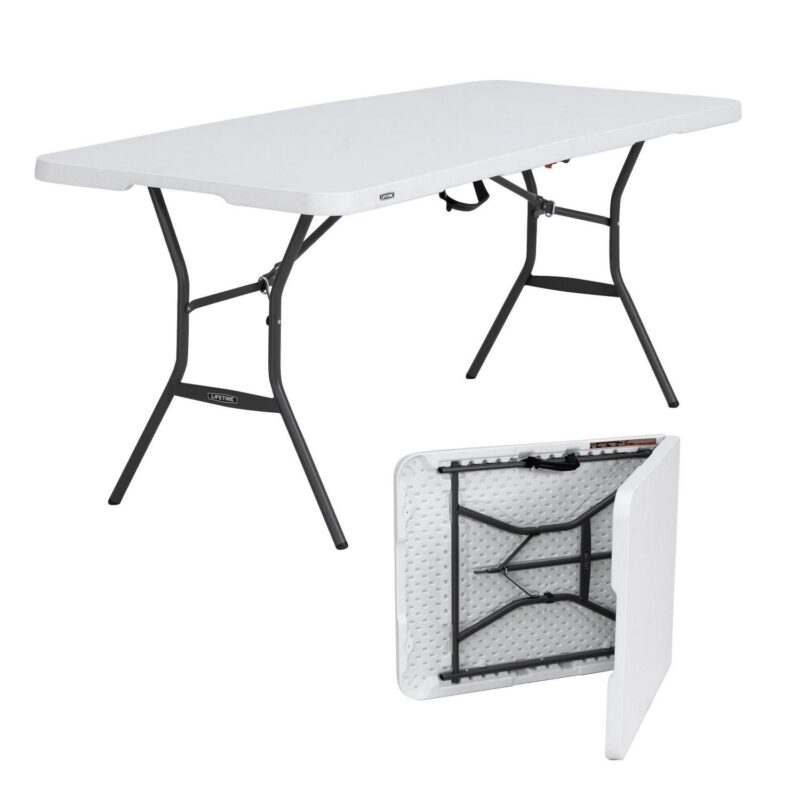 Lifetime 6 Foot Rectangle Fold-in-Half Table, Commercial Grade, White Granite (25011)