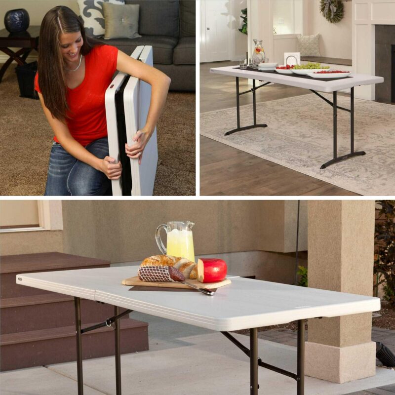 Lifetime 6 Foot Rectangle Fold-in-Half Table, Indoor/Outdoor Commercial Grade, Almond (80382) - Image 7