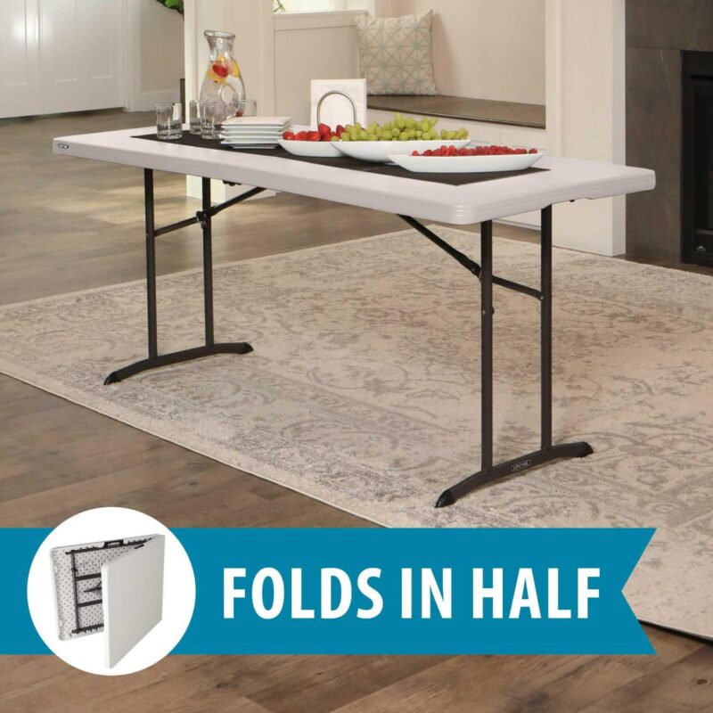 Lifetime 6 Foot Rectangle Fold-in-Half Table, Indoor/Outdoor Commercial Grade, Almond (80382) - Image 3