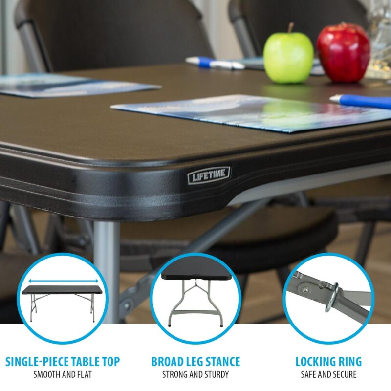 Lifetime 6 Foot Rectangle Folding Table, Indoor/Outdoor Commercial Grade, Black (280350) - Image 4