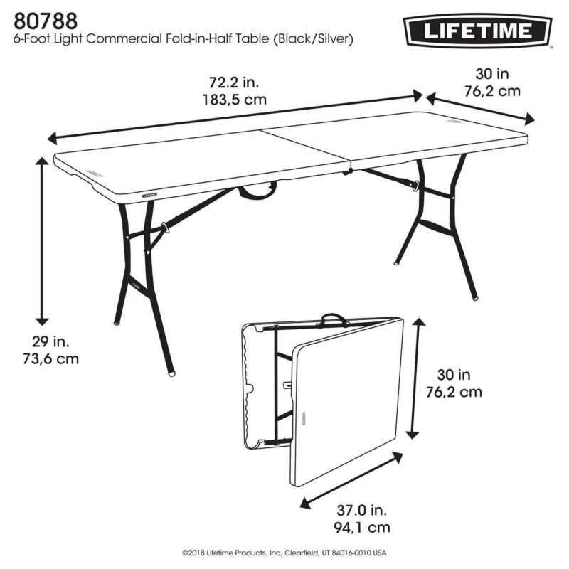 Lifetime 6 Foot Rectangle Fold-In-Half Table, Indoor/Outdoor, Light Commercial Grade, Black (80788) - Image 5