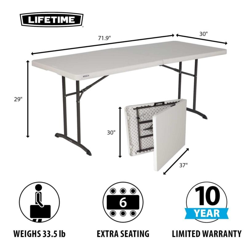 Lifetime 6 Foot Rectangle Fold-in-Half Table, Indoor/Outdoor Commercial Grade, Almond (80382) - Image 2