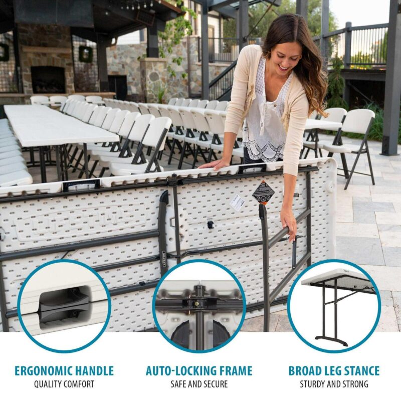 Lifetime 6 Foot Rectangle Fold-in-Half Table, Indoor/Outdoor Commercial Grade, Almond (80382) - Image 4