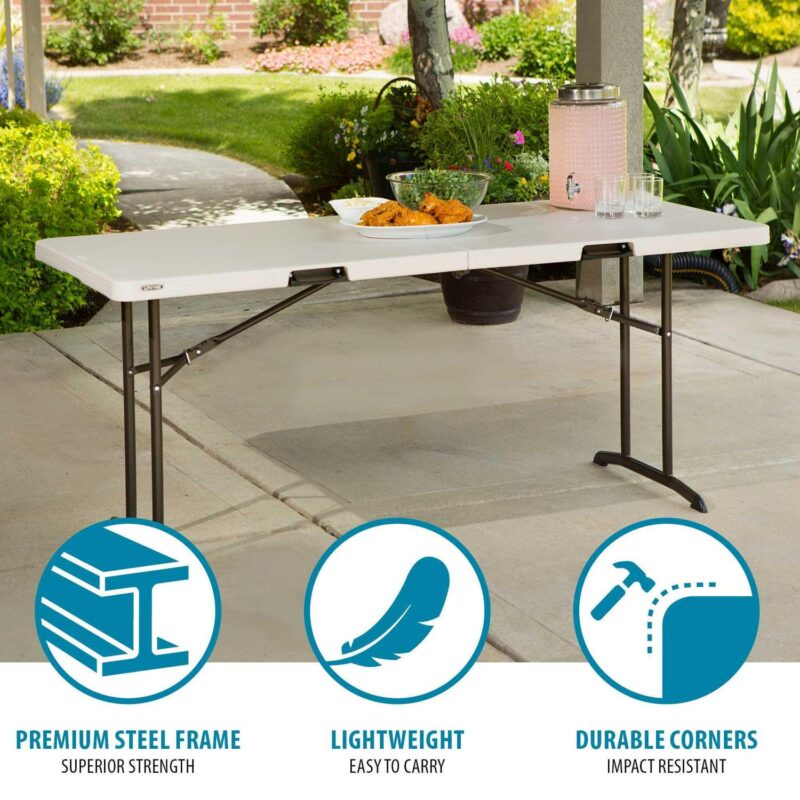 Lifetime 6 Foot Rectangle Fold-in-Half Table, Indoor/Outdoor Commercial Grade, Almond (80382) - Image 5