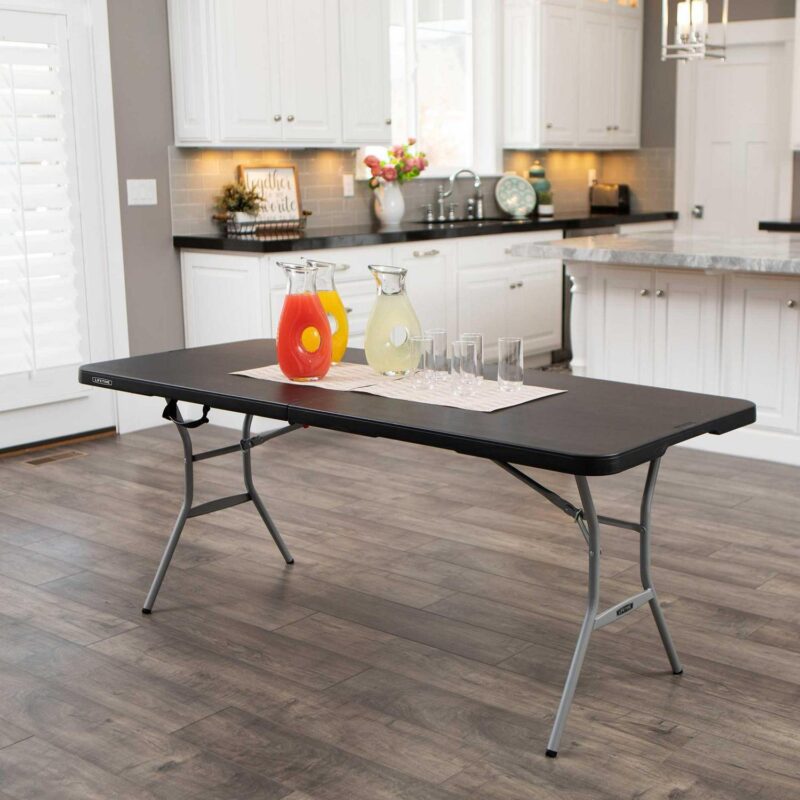 Lifetime 6 Foot Rectangle Fold-In-Half Table, Indoor/Outdoor, Light Commercial Grade, Black (80788) - Image 3