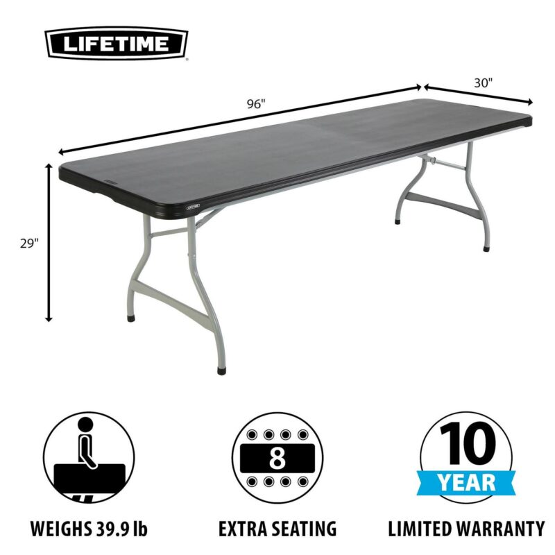 Lifetime 8 Foot Nesting Rectangle Table, Indoor/Outdoor Commercial Grade, Black (280462) - Image 2