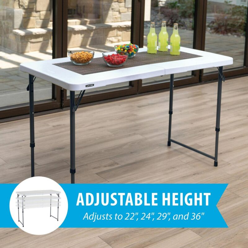 Lifetime Height Adjustable Indoor/Outdoor Folding Table, 4 ft. x 24 in., White Granite (4428) - Image 5