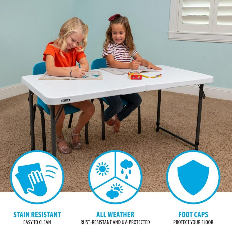 Lifetime Height Adjustable Indoor/Outdoor Folding Table, 4 ft. x 24 in., White Granite (4428) - Image 6