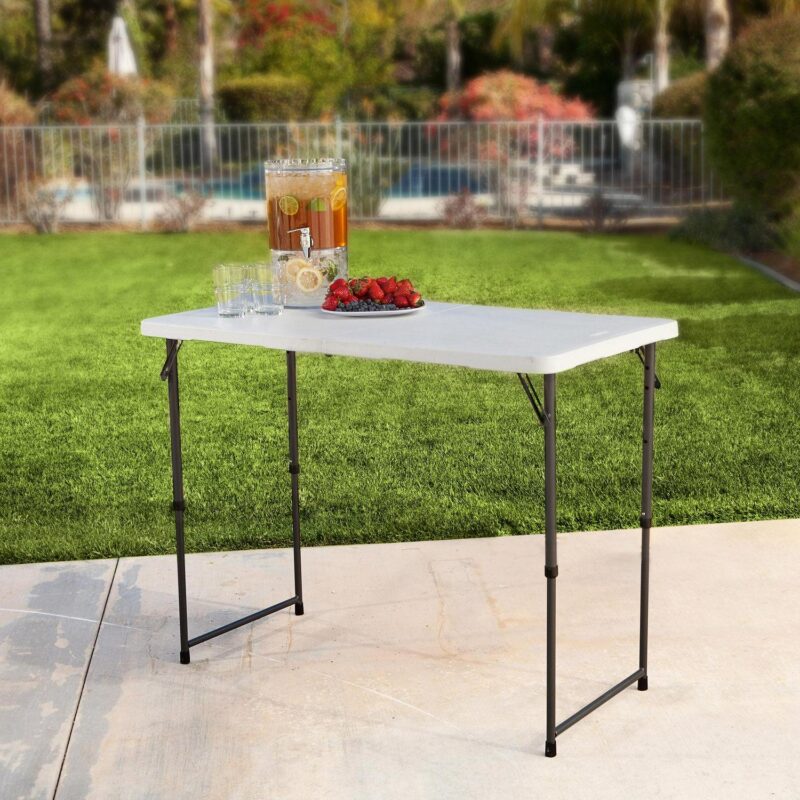 Lifetime Height Adjustable Indoor/Outdoor Folding Table, 4 ft. x 24 in., White Granite (4428) - Image 2