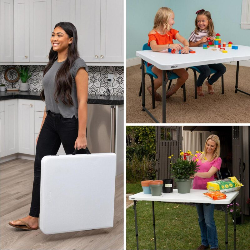 Lifetime Height Adjustable Indoor/Outdoor Folding Table, 4 ft. x 24 in., White Granite (4428) - Image 7