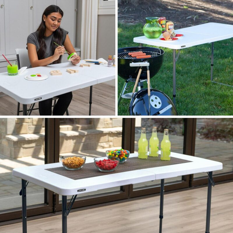 Lifetime Height Adjustable Indoor/Outdoor Folding Table, 4 ft. x 24 in., White Granite (4428) - Image 9