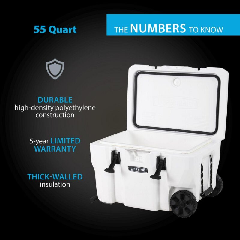 Lifetime New 55 Qt. Capacity High Performance Polyethylene Cooler with Wheels, Arctic White (91072) - Image 4