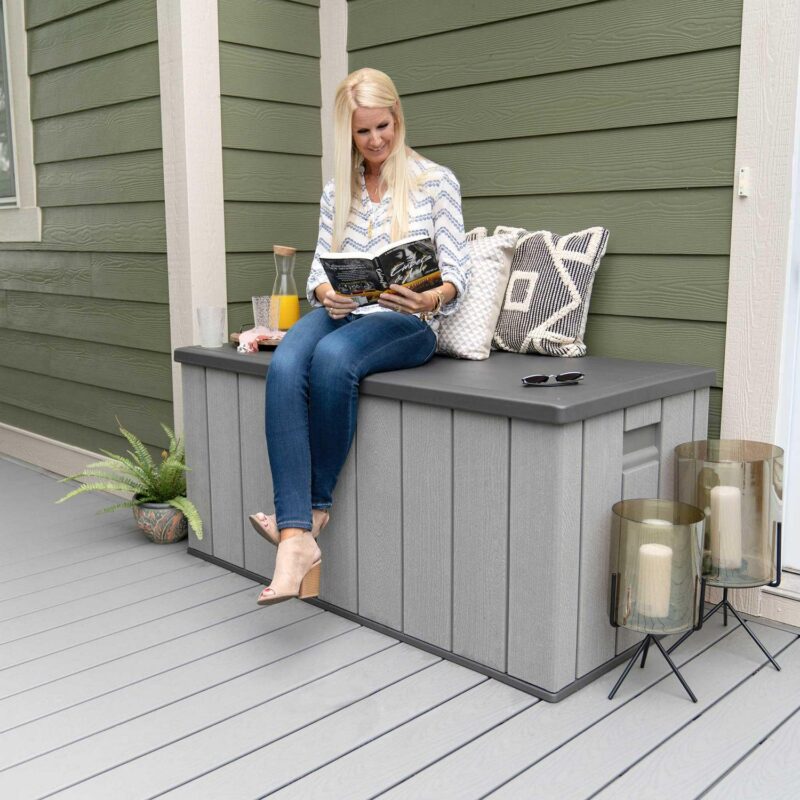 Lifetime New Outdoor Polyethylene Deck Box and Bench 150 Gallon, Gray (60340) - Image 11