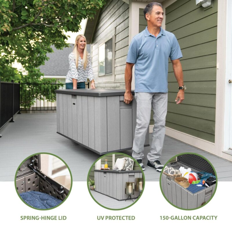 Lifetime New Outdoor Polyethylene Deck Box and Bench 150 Gallon, Gray (60340) - Image 4