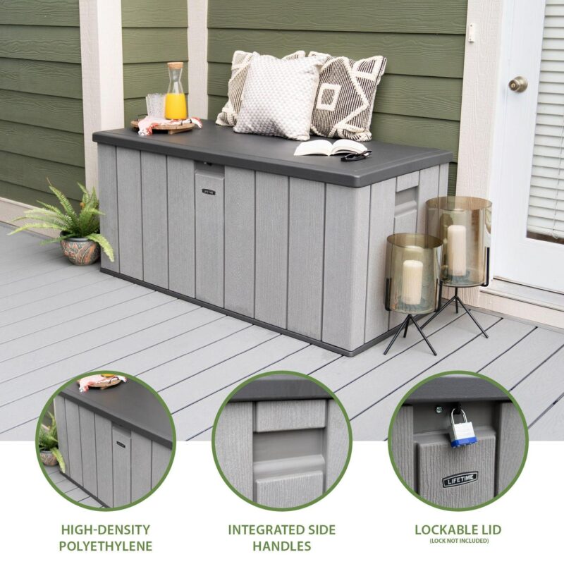 Lifetime New Outdoor Polyethylene Deck Box and Bench 150 Gallon, Gray (60340) - Image 3