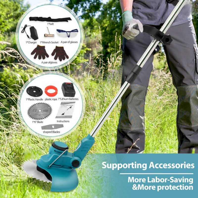 Lightweight Push Lawn Mower, Cordless Weed Eater Grass Trimmer, 24V Battery Powered for Garden and Yard, Lawn Trimmer and Edger, Weed Wacker, Electric Brush Cutter, Cutting Diameter: 5.9 Inches - Image 9