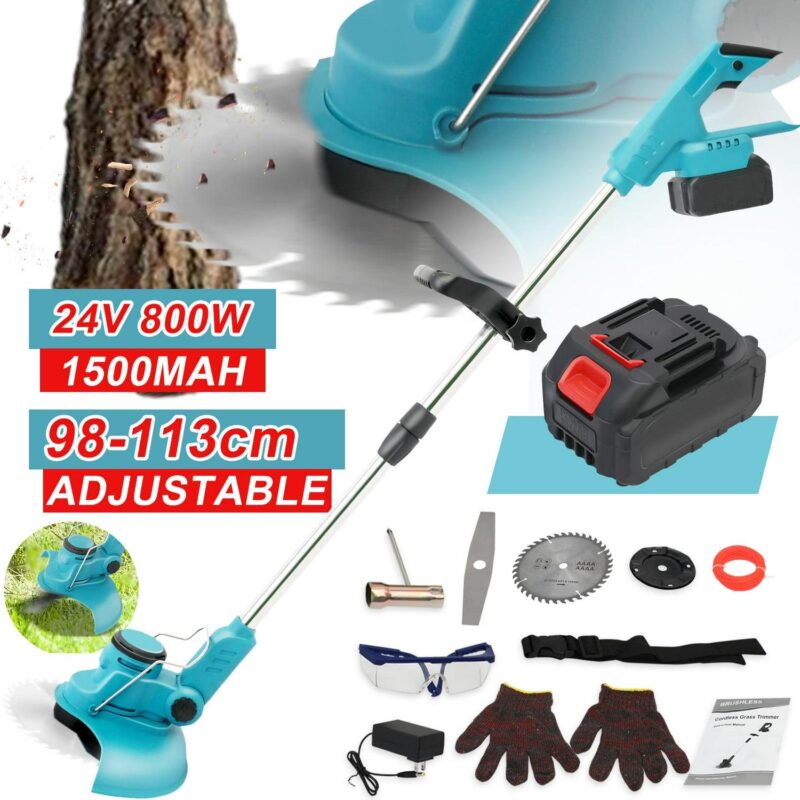 Lightweight Push Lawn Mower, Cordless Weed Eater Grass Trimmer, 24V Battery Powered for Garden and Yard, Lawn Trimmer and Edger, Weed Wacker, Electric Brush Cutter, Cutting Diameter: 5.9 Inches