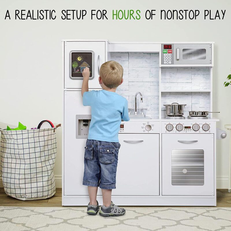 Lil' Jumbl Kids Kitchen Set, Toddler Pretend Wooden Kitchen Playset - Charcoal - Image 5