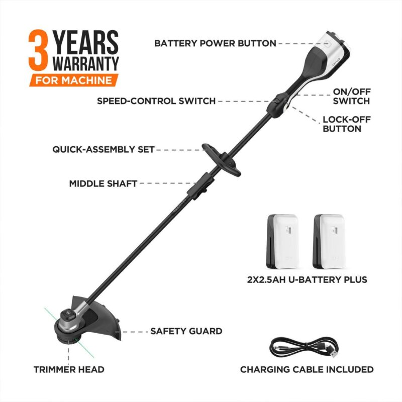 Litheli 40V(2x20V) 14  Brushless Cordless String Trimmer, Battery Powered 2 in 1 Grass Trimmer with 2.5Ah Battery - Image 2