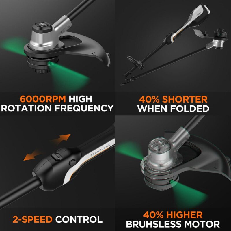 Litheli 40V(2x20V) 14  Brushless Cordless String Trimmer, Battery Powered 2 in 1 Grass Trimmer with 2.5Ah Battery - Image 5