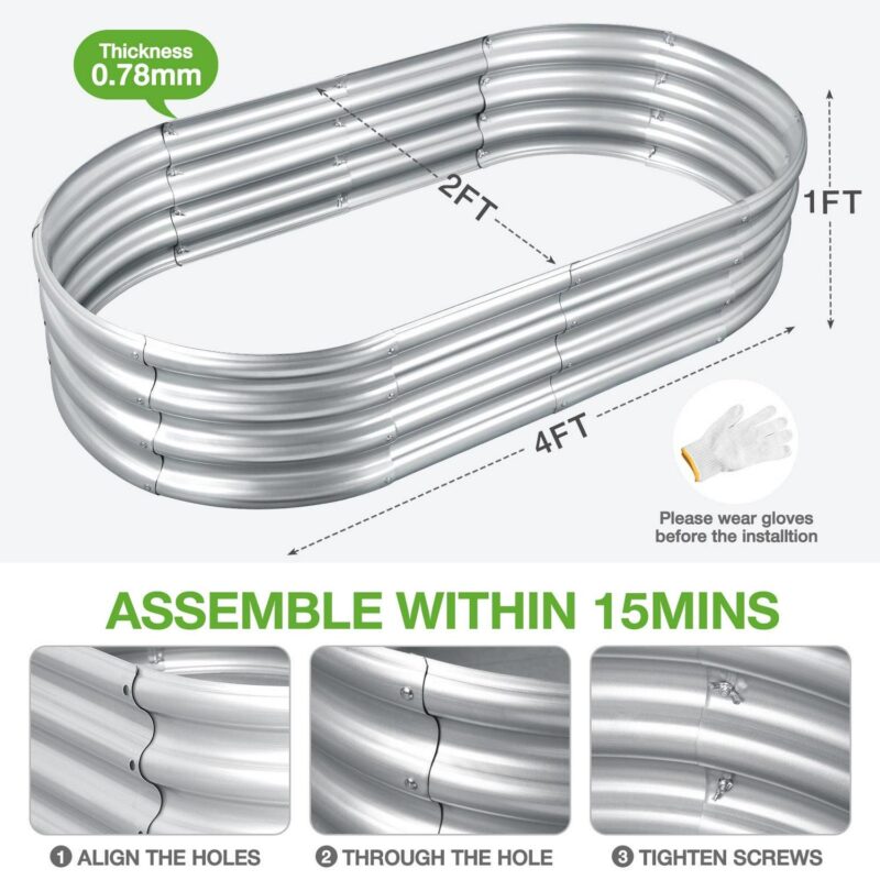 Livhil 2pcs Galvanized Raised Garden Bed Clearance, 4ft (L) x2ft (W) x1ft (H) Outdoor Garden Planters, Galvanized Raised Planters Silver,Not Wood - Image 6