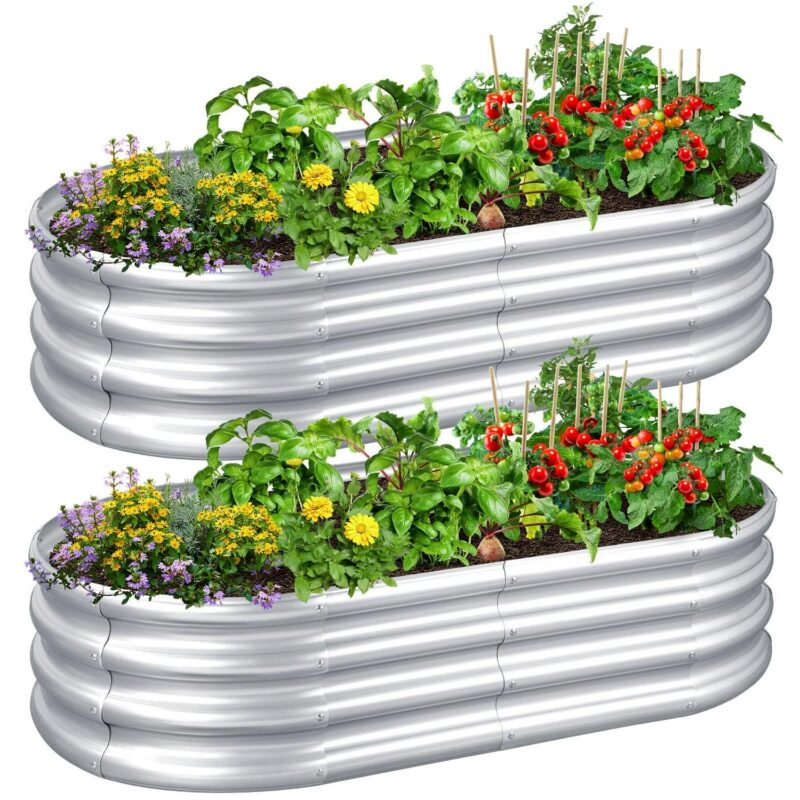 Livhil 2pcs Galvanized Raised Garden Bed Clearance, 4ft (L) x2ft (W) x1ft (H) Outdoor Garden Planters, Galvanized Raised Planters Silver,Not Wood