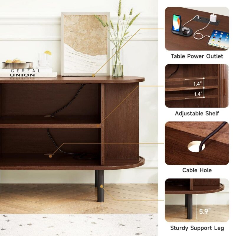 MARNUR 55  TV Stand for 60  TV, Wood Entertainment Center with Storage and Shelves, 2 Sliding Tambour Doors, Mid-Century Modern - Image 10