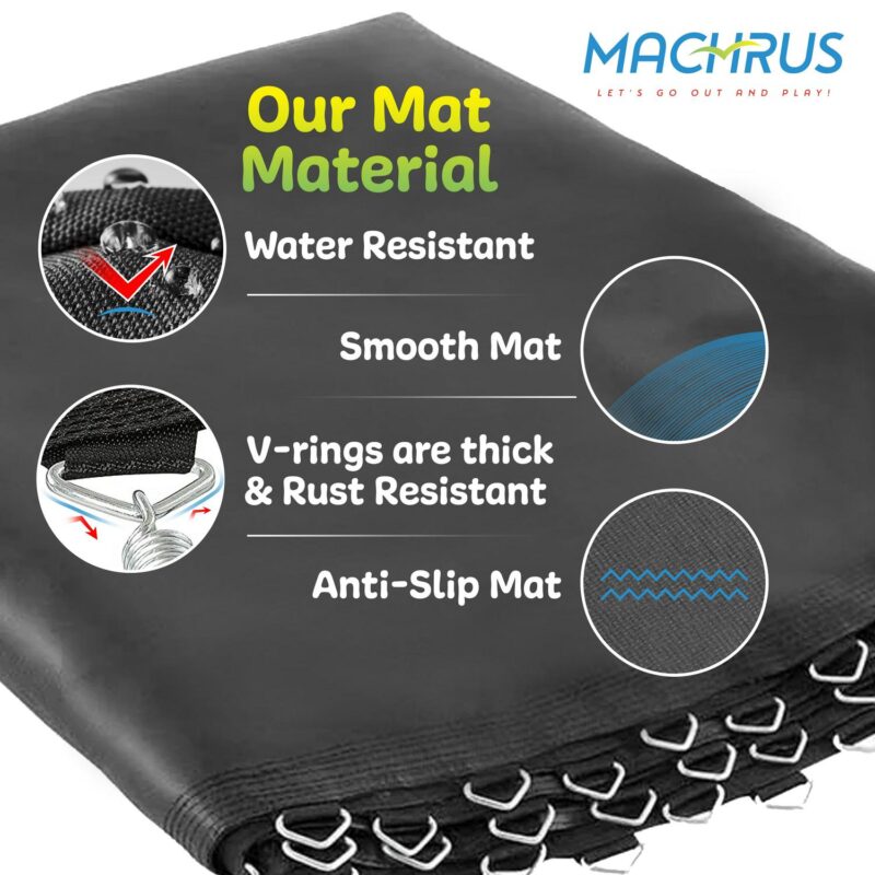 Machrus Upper Bounce Trampoline Replacement Mat set with Sturdy 72 V-Rings and 7  Springs - Jumping Mat Compatible with 14ft Round Frames - Set Includes Mat, Springs, V-Rings and Spring Pull Tool - Image 5