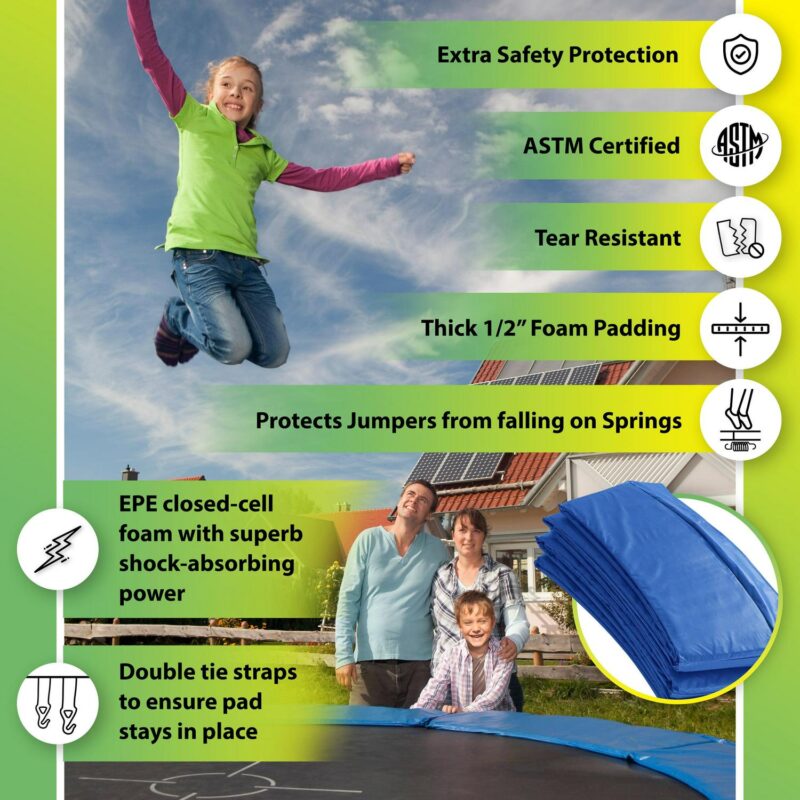 Machrus Upper Bounce Replacement Spring Cover - Safety Pad, Fits only for Upper Bounce Brand 10 X 17 FT Rectangular Trampoline Frame - Black/Green - Image 5
