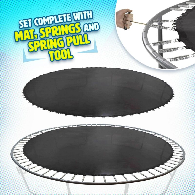 Machrus Upper Bounce Trampoline Replacement Mat set with Sturdy 72 V-Rings and 7  Springs - Jumping Mat Compatible with 14ft Round Frames - Set Includes Mat, Springs, V-Rings and Spring Pull Tool