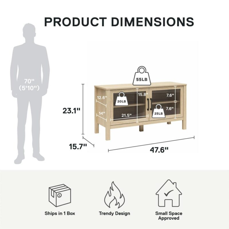 Mainstays Glass Door TV Stand for TVs up to 60 , Spring Pine - Image 4