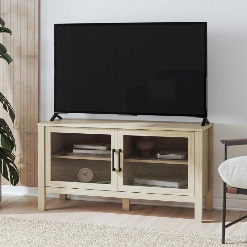 Mainstays Glass Door TV Stand for TVs up to 60 , Spring Pine