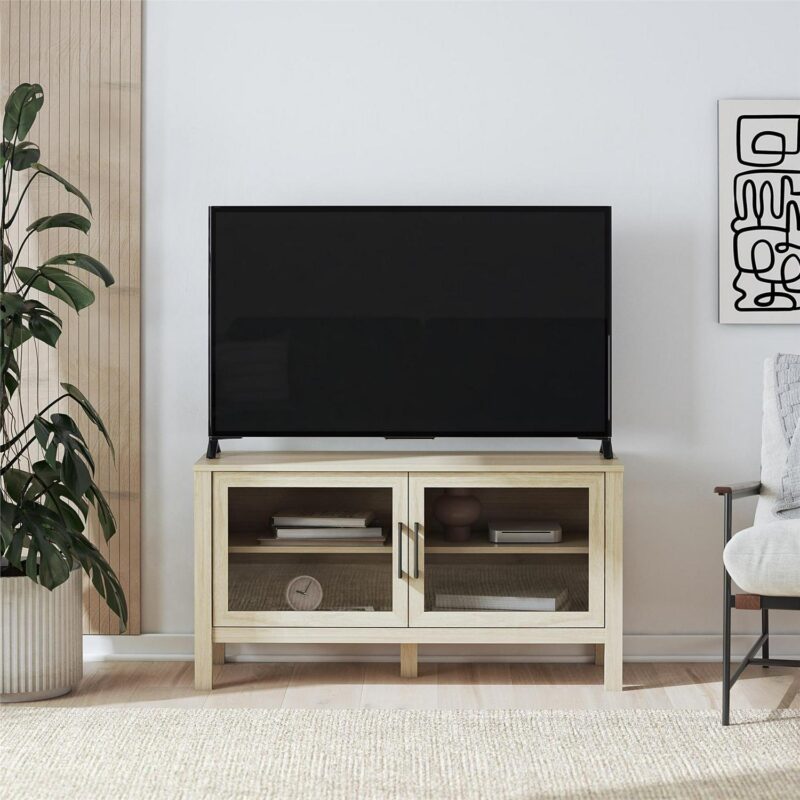 Mainstays Glass Door TV Stand for TVs up to 60 , Spring Pine - Image 3