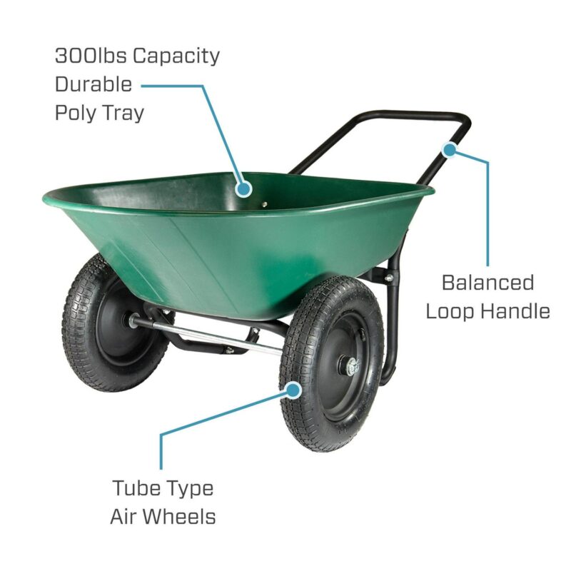 Marathon Yard Rover 2 Tire Wheelbarrow Utility Cart for Garden, Green - Image 5