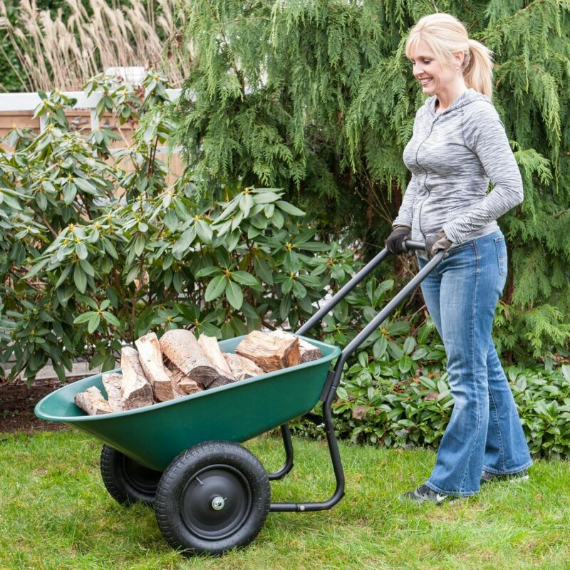 Marathon Yard Rover 2 Tire Wheelbarrow Utility Cart for Garden, Green - Image 2
