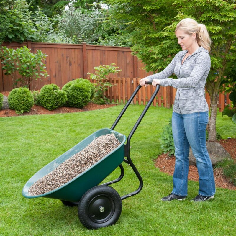 Marathon Yard Rover 2 Tire Wheelbarrow Utility Cart for Garden, Green - Image 4