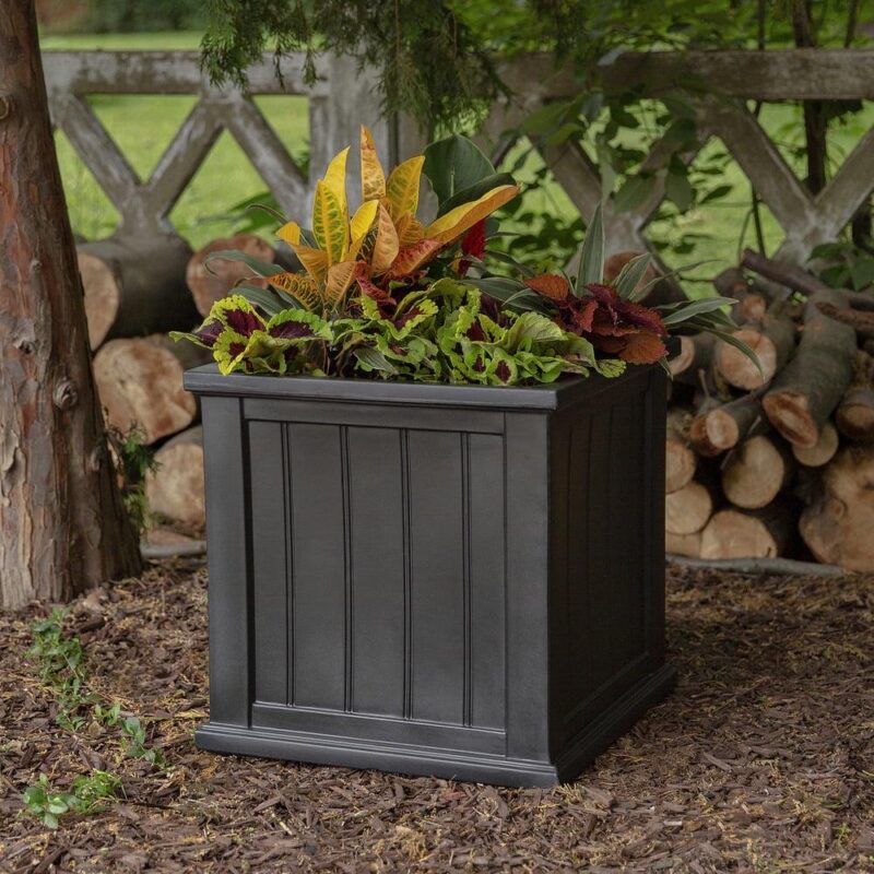 Mayne Cape Cod 20  x 20  x 20  Square Black Self-Watering Polyethylene Planter - Image 2