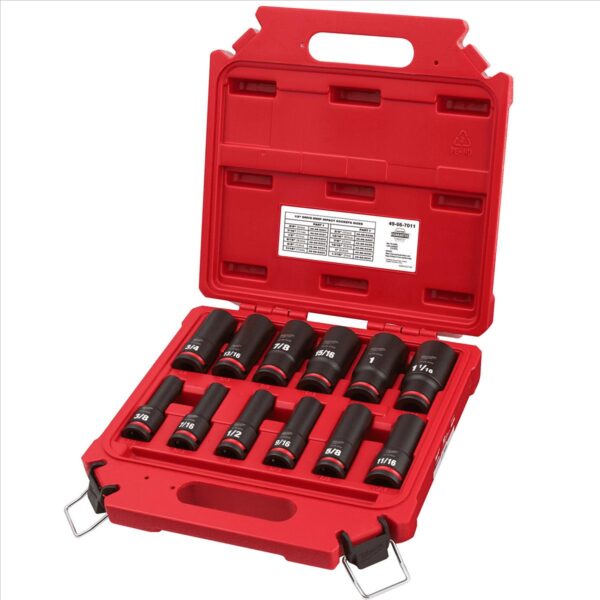 Milwaukee Tool 12PCSHOCKWAVE Impact Duty 1/2  Drive SAE Deep 6 Point Socket Set