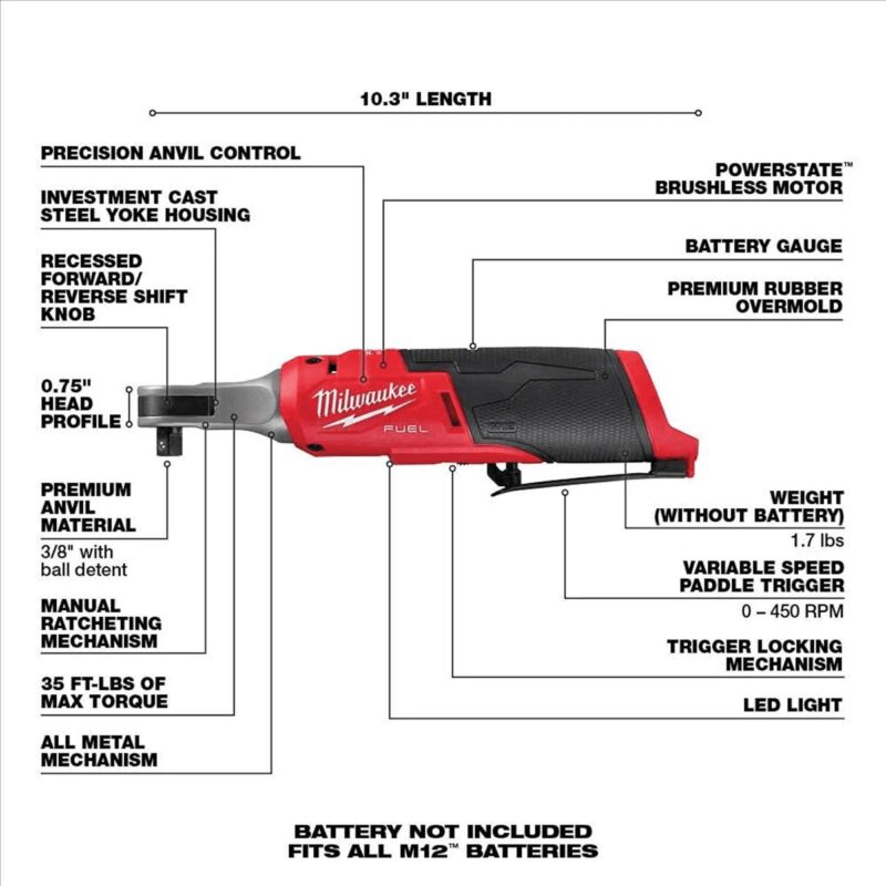 Milwaukee Tool M12 FUEL 3/8  High Speed Ratchet (Bare Tool) - Image 5