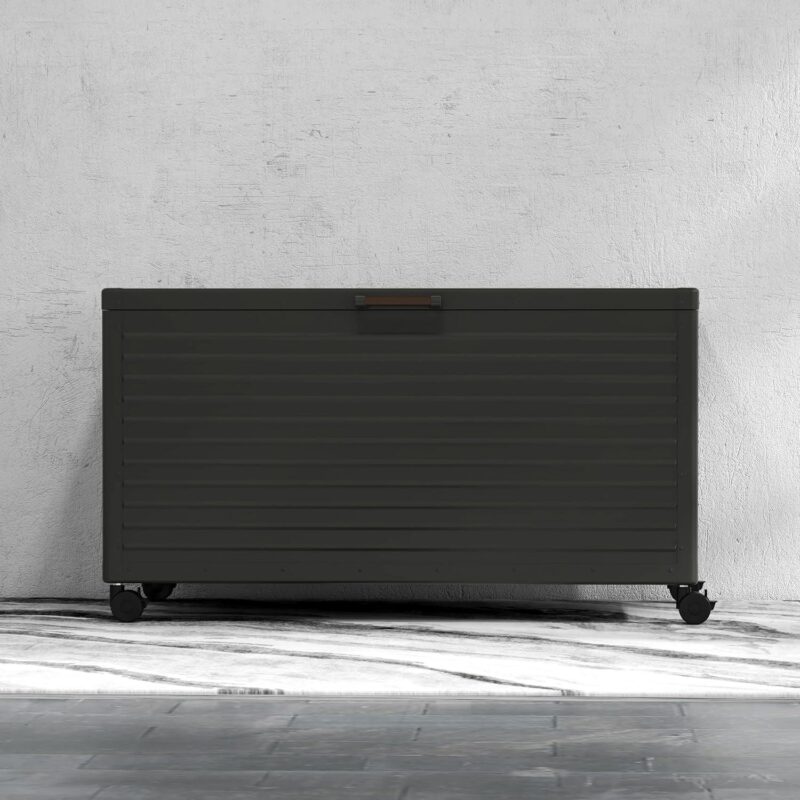 Mirador Outdoor Deck Boxes 134 Gallon,Aluminum Steel Outdoor Storage Container w/ Wheels and Lid ,Charcoal Grey - Image 6