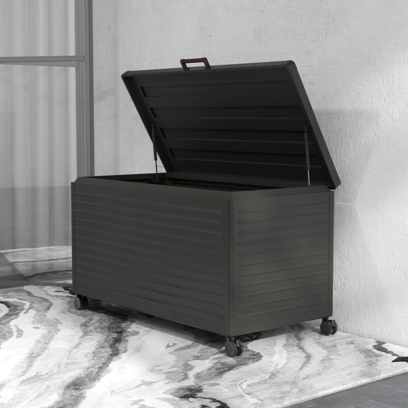 Mirador Outdoor Deck Boxes 134 Gallon,Aluminum Steel Outdoor Storage Container w/ Wheels and Lid ,Charcoal Grey - Image 4