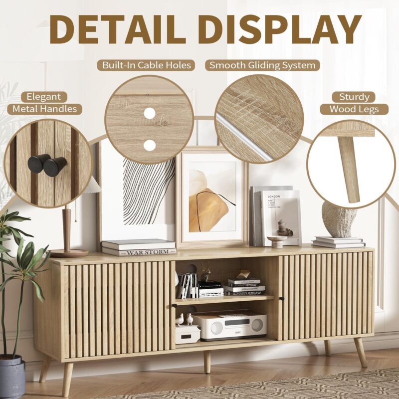 Modern Mid Century TV Stand Television Stand for 55/65/70 Inch TV Entertainment Center with Storage Cabinet and Open Shelves Media Consoles for Living Room Bedroom - Image 4