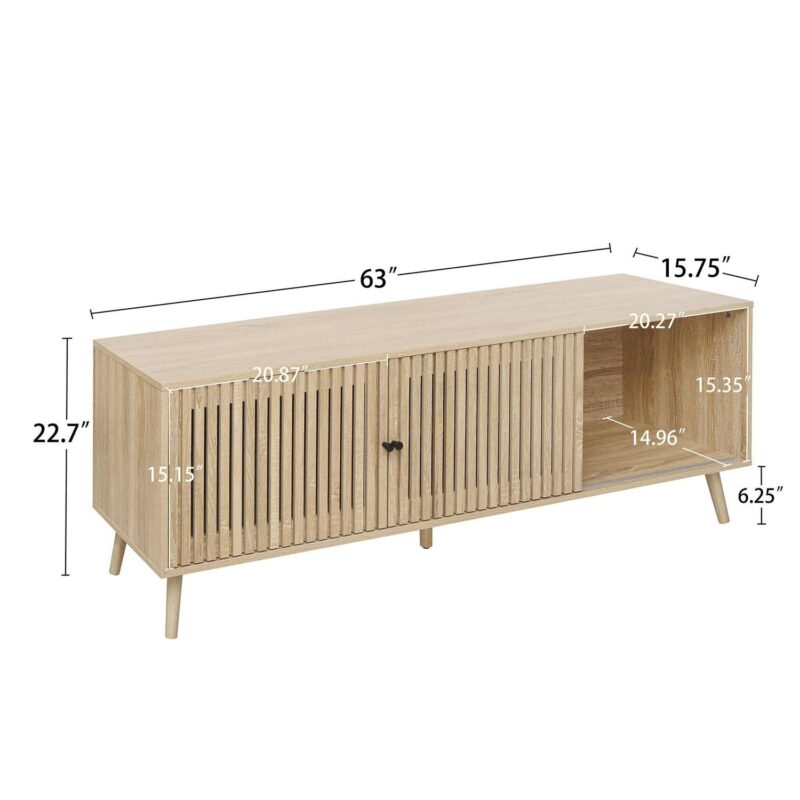 Modern Mid Century TV Stand Television Stand for 55/65/70 Inch TV Entertainment Center with Storage Cabinet and Open Shelves Media Consoles for Living Room Bedroom - Image 3