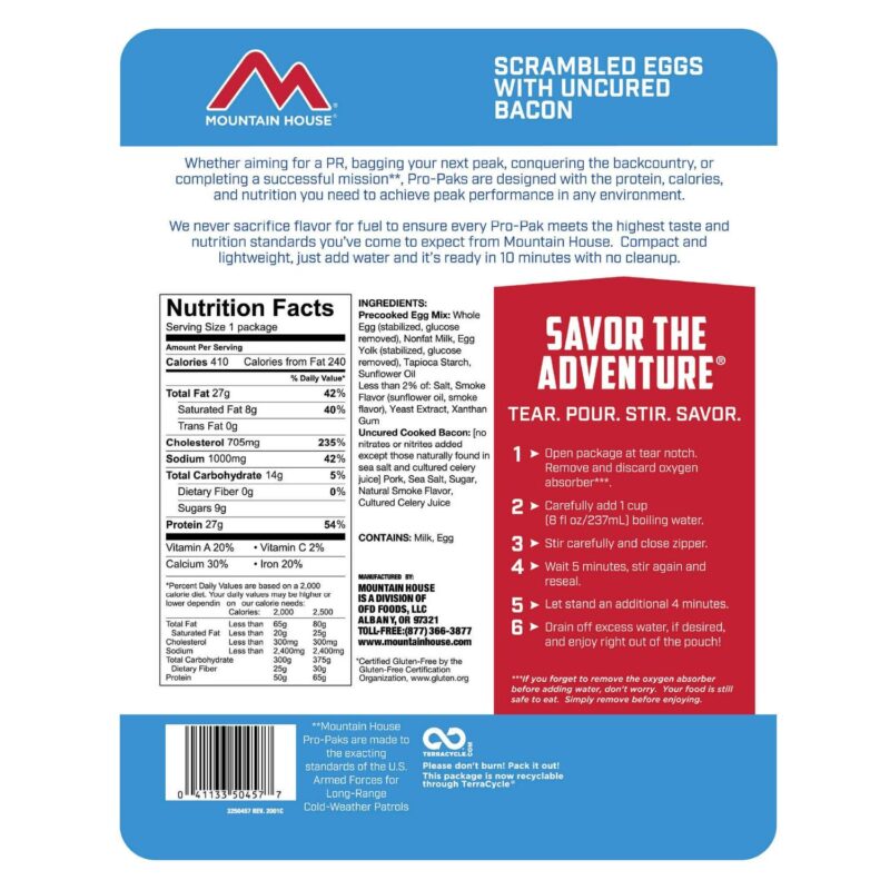 Mountain House Freeze Dried Emergency Survival Backpacking and Camping Food Scrambled Eggs with Bacon Pro-Pak- 6 Pouches - Image 4