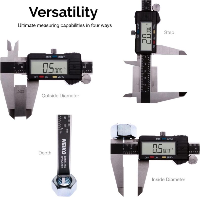 NEIKO 01409A 12a Electronic Digital Caliper | Extra Large Display | 0-12 Inches | Inch/Fractions/Millimeter Conversion | Polished Stainless Steel - Image 4