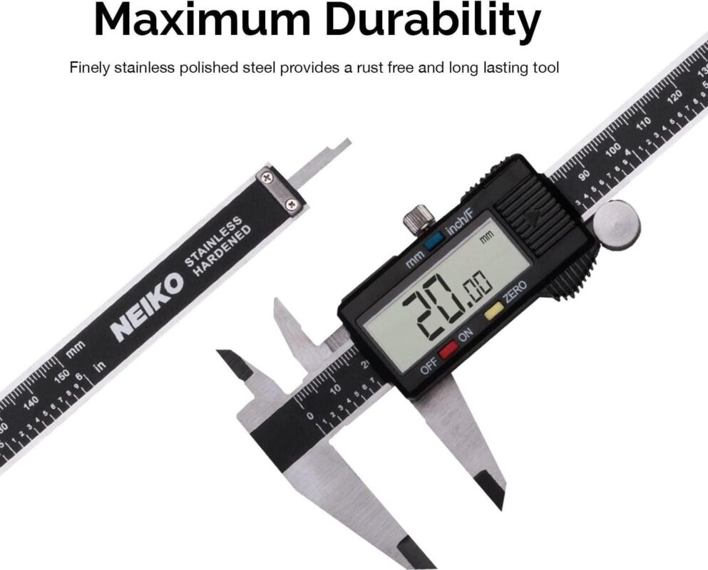 NEIKO 01409A 12a Electronic Digital Caliper | Extra Large Display | 0-12 Inches | Inch/Fractions/Millimeter Conversion | Polished Stainless Steel - Image 5