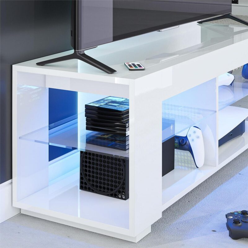 NTense LED TV Stand with Glass Shelves for TVs up to 55 , White Gloss - Image 12
