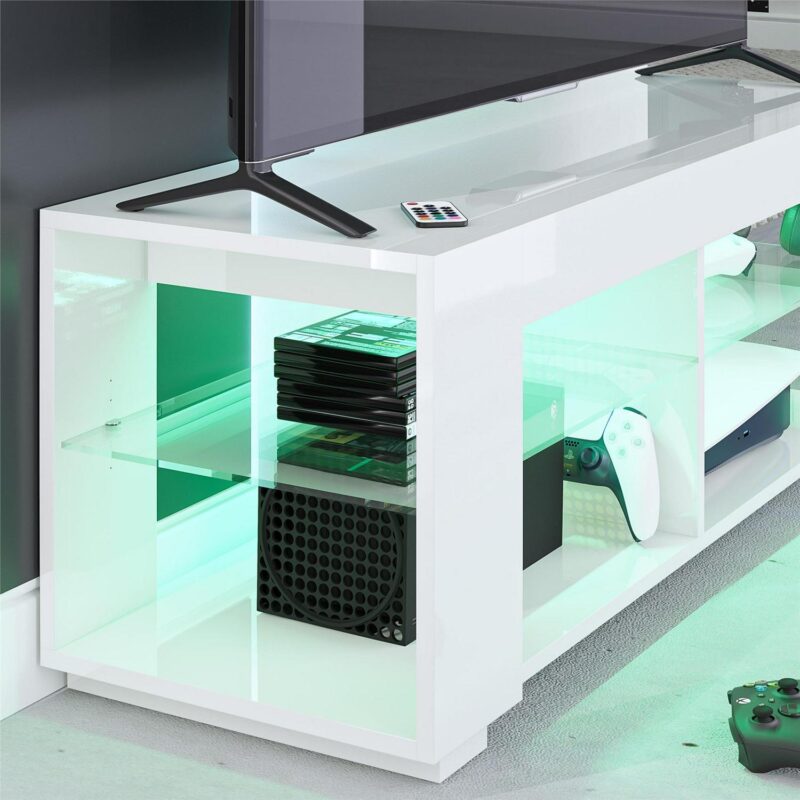 NTense LED TV Stand with Glass Shelves for TVs up to 55 , White Gloss - Image 3